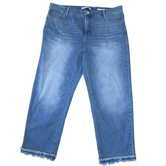 Code Bleu 16W High Rise Straight Ankle Jeans Fringe Hem Medium Wash Stretch Boho - Picture 2 of 8